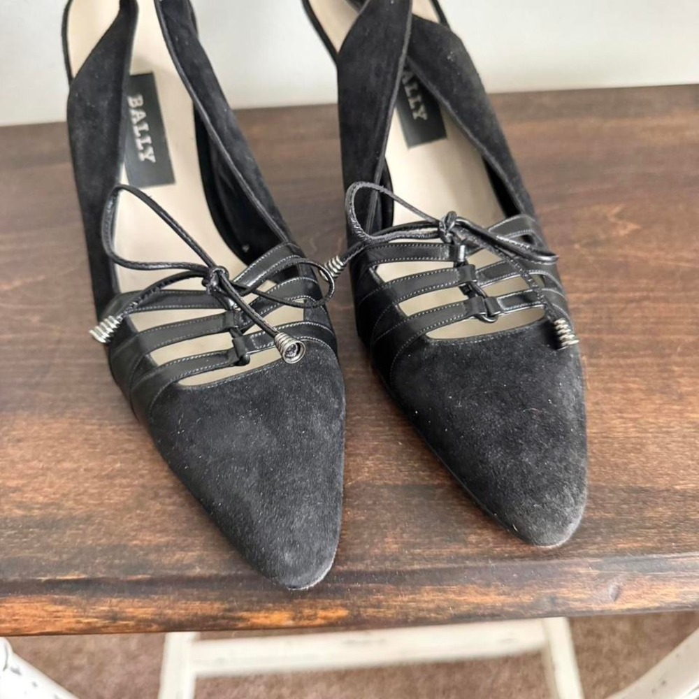 Vintage black suede lace up sling back Italy Size 7.5 pointed leather cutout